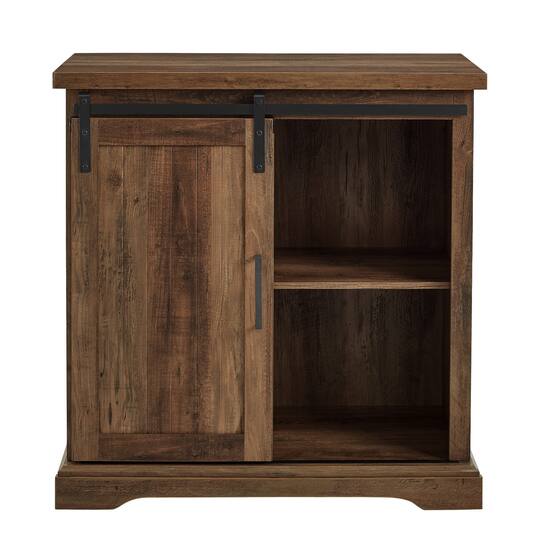 Walker Edison 32" Reclaimed Barnwood Sliding Grooved Door Modern Accent Cabinet